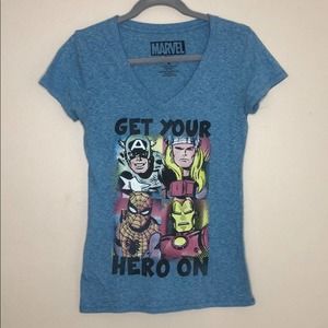 Marvel Hero Blue Ladies Graphic Tee Size L